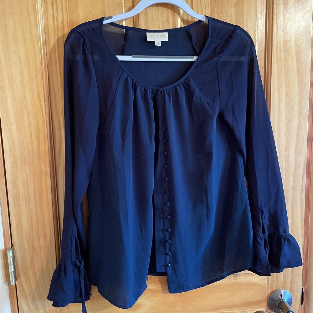 ModCloth Mixed Media Sheer Sleeve Top Size M